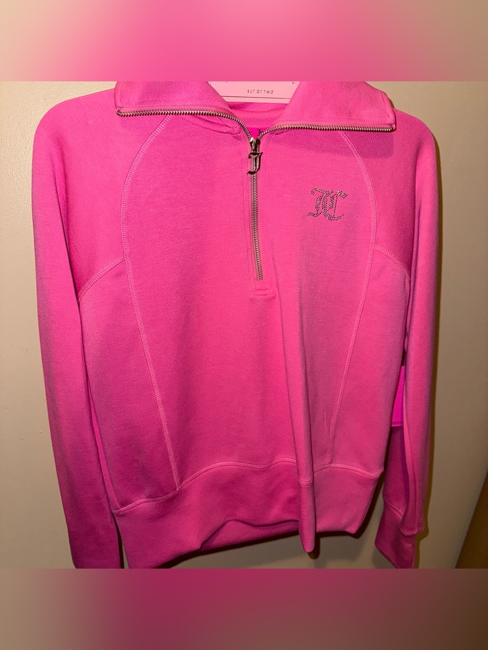 NEW Juicy Couture Sport Hot pink quarter zip sweatshirt and sweat short set